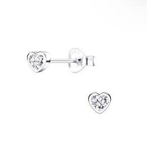 Mini heart stud earrings in 925 sterling silver with Cubic Zirconia